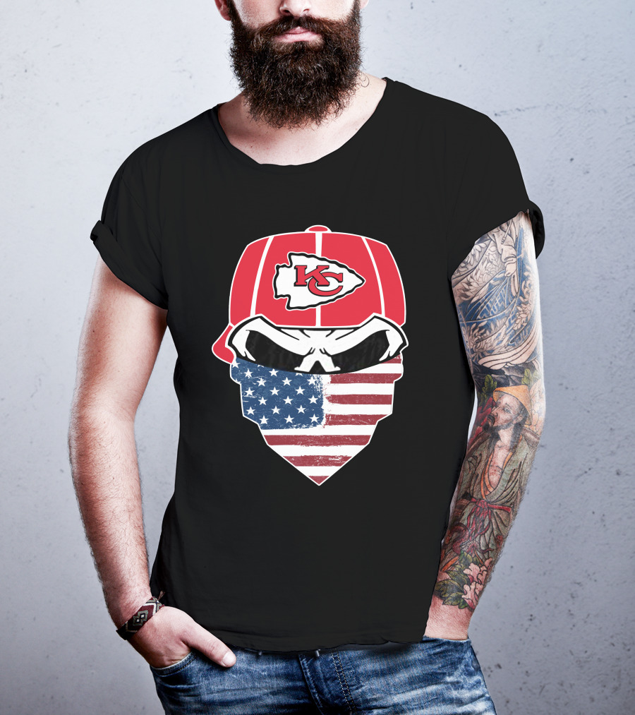 Kansas City Chiefs American Flag Bandana Skull T-Shirt