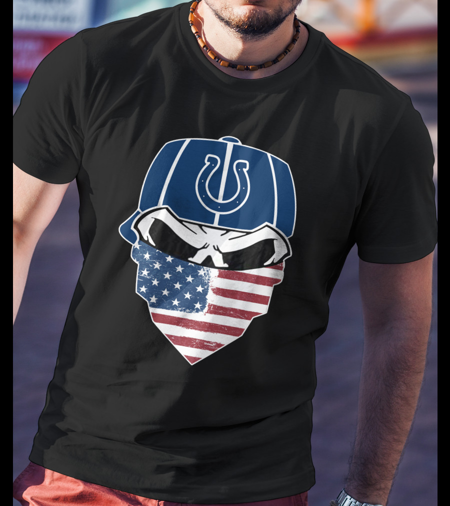 Indianapolis Colts Skull American Flag Bandana T-Shirt