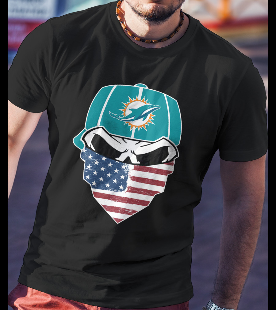 Miami Dolphins Skull American Flag Bandana T-Shirt