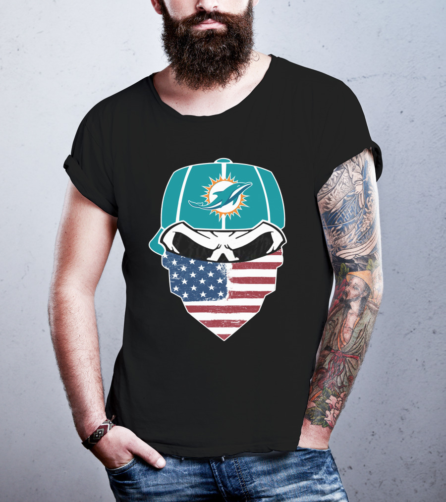Miami Dolphins Skull American Flag Bandana T-Shirt