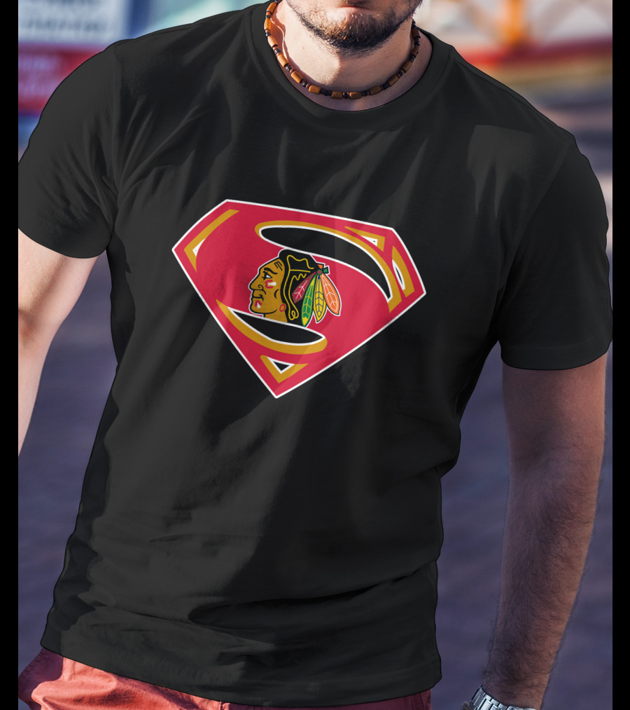 Superman Chicago Blackhawks Logo Combination T-Shirt