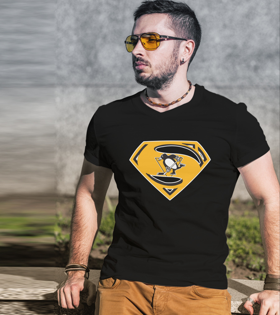 Superman Pittsburgh Penguins Hockey Logo Fusion T-Shirt