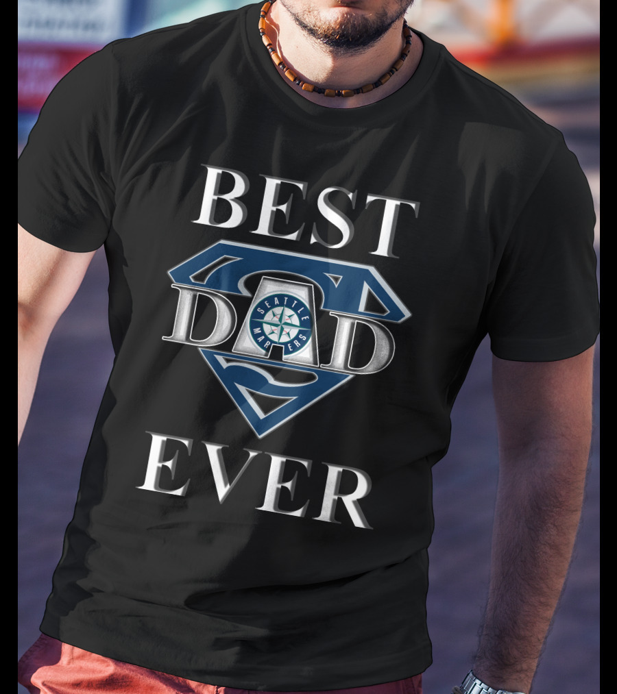 Best Dad Ever Seattle Mariners Logo Super Dad Badge T-Shirt