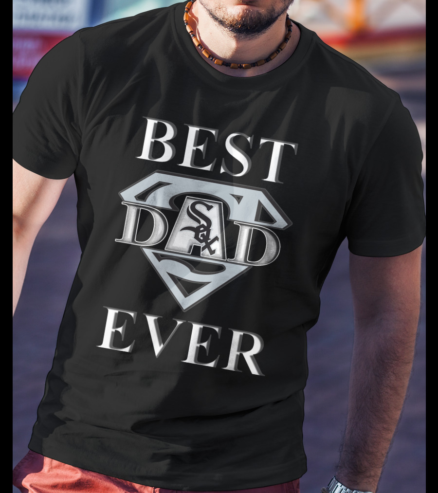 Best Dad Ever White Sox Logo Superman Shield T-Shirt