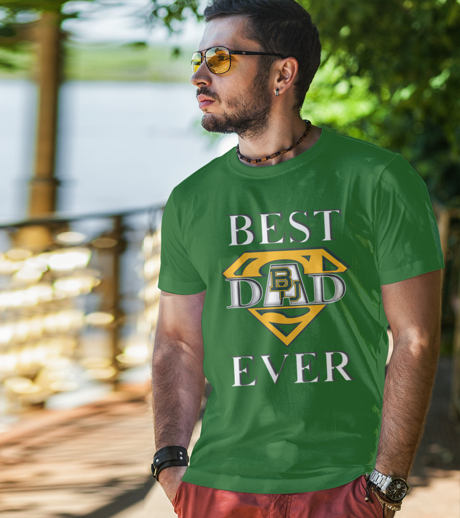 BEST DAD EVER Baylor Bear Logo Superman Shield T-Shirt