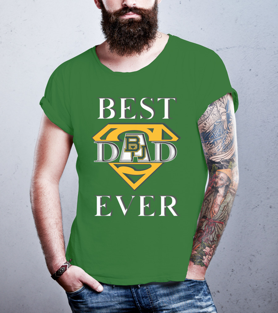 BEST DAD EVER Baylor Bear Logo Superman Shield T-Shirt