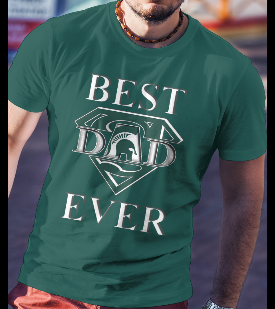 Michigan State Spartans Best Dad Ever Spartan Logo Superhero Badge T-Shirt