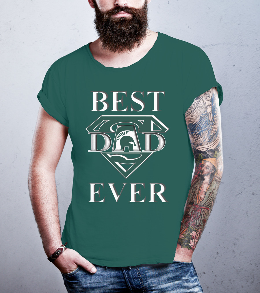 Michigan State Spartans Best Dad Ever Spartan Logo Superhero Badge T-Shirt