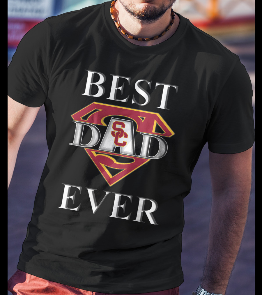 BEST DAD EVER USC Trojans Superhero Shield T-Shirt
