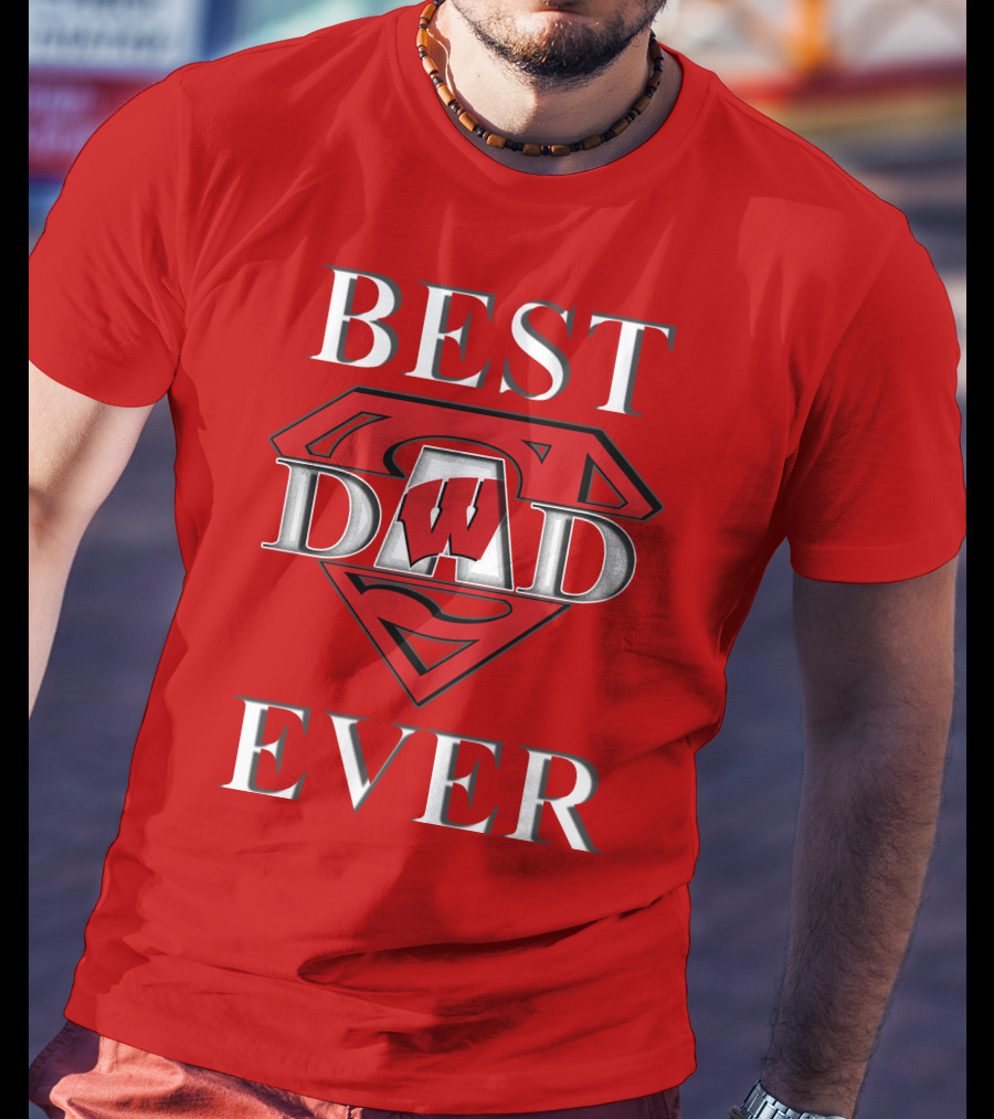 Best Dad Ever Wisconsin Badgers Super Dad Shield T-Shirt