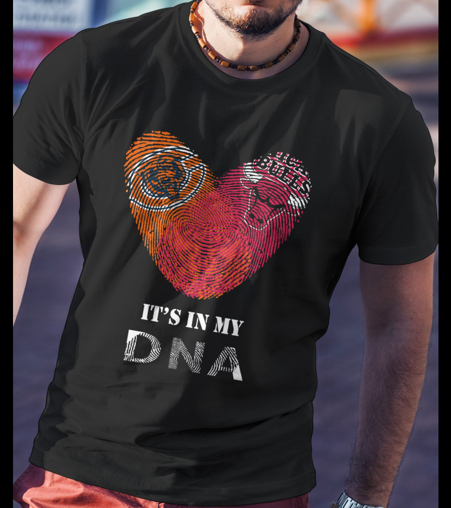 Chicago Bears Bulls It's In My Dna Fingerprint Heart T-Shirt
