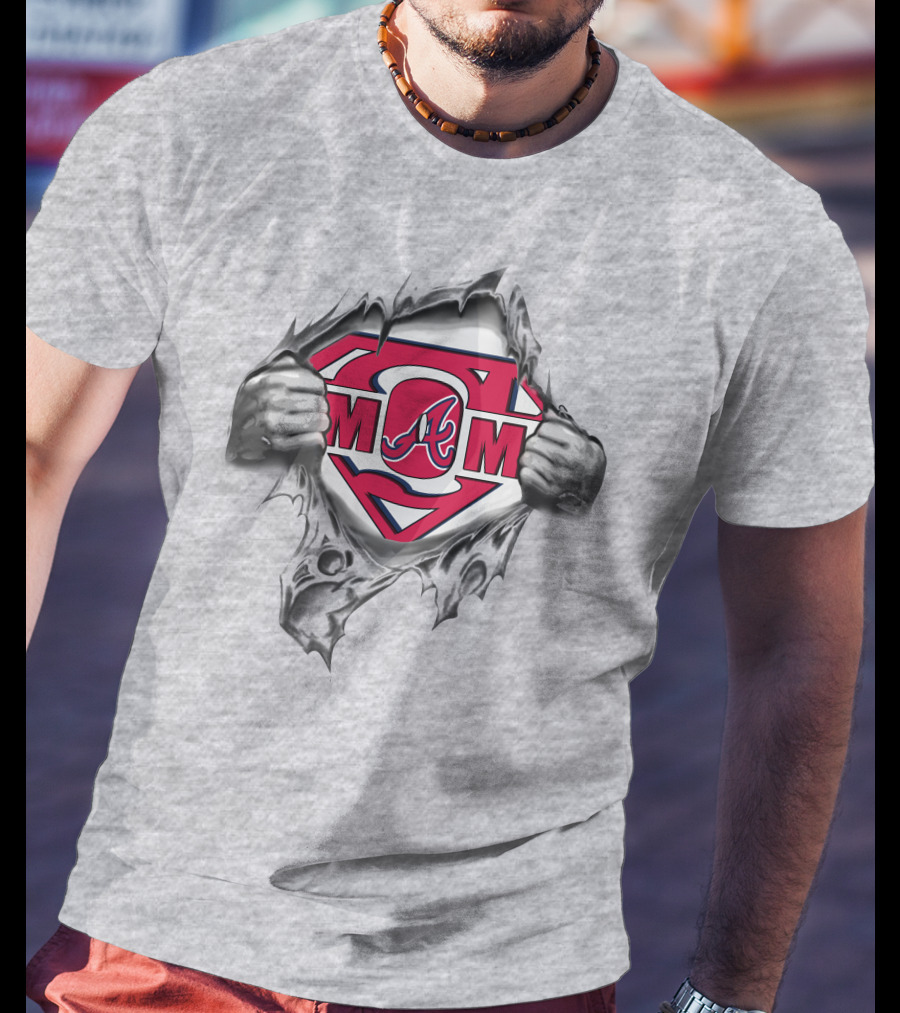 Braves Super MOM Logo A Inside Superman Chest Rip T-Shirt