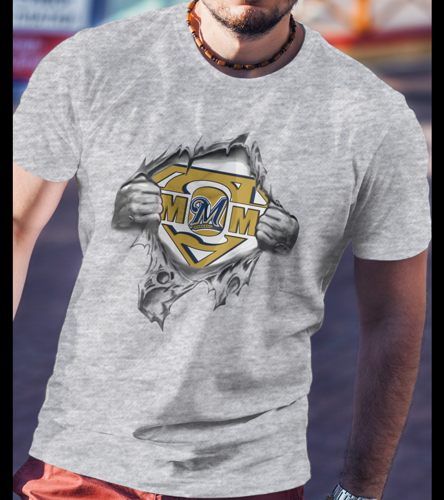Milwaukee Brewers Super Logo With M Emblem And Ripped Flesh T-Shirt