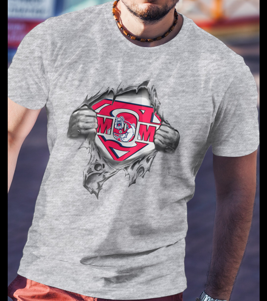 Fresno State Bulldogs Superman Logo Bulldogs Mascot Super Mom T-Shirt