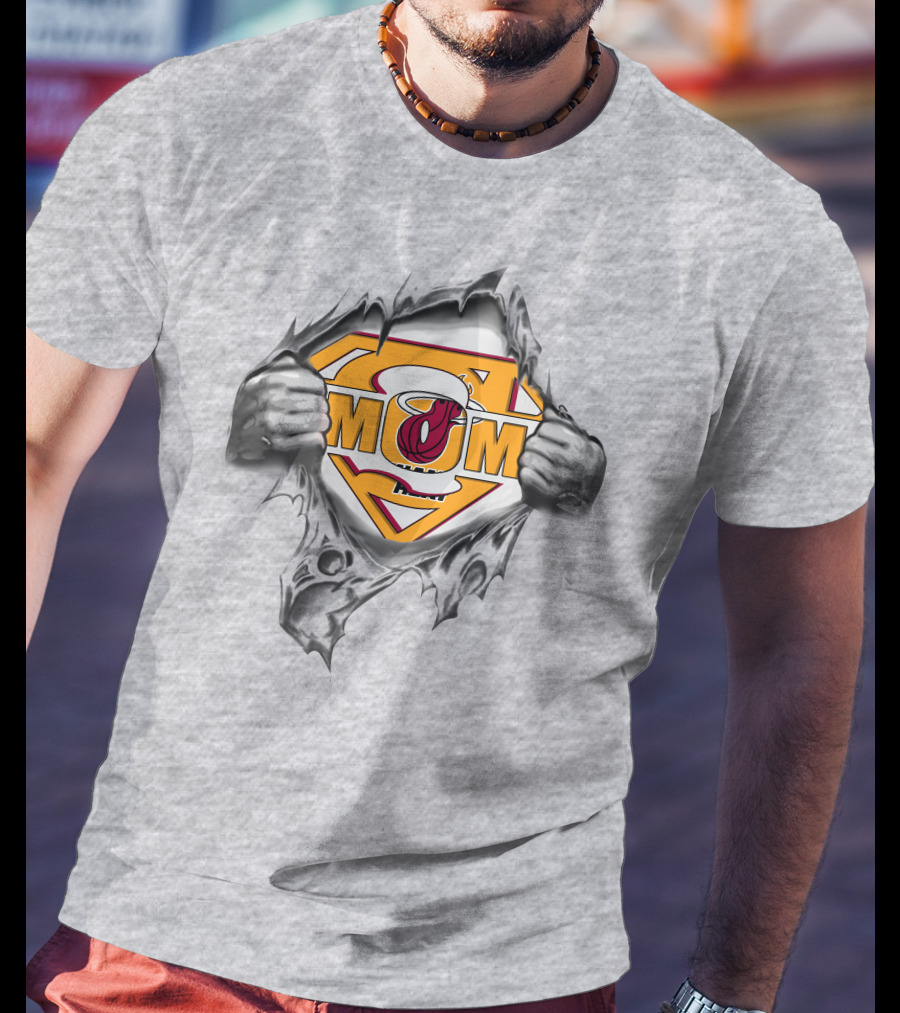 Miami Heat Super Mom Comic Logo Inside Ripped Chest T-Shirt