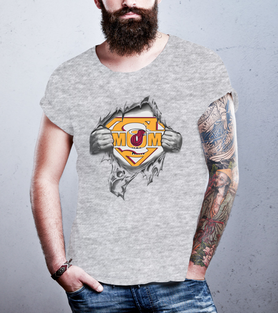 Miami Heat Super Mom Comic Logo Inside Ripped Chest T-Shirt