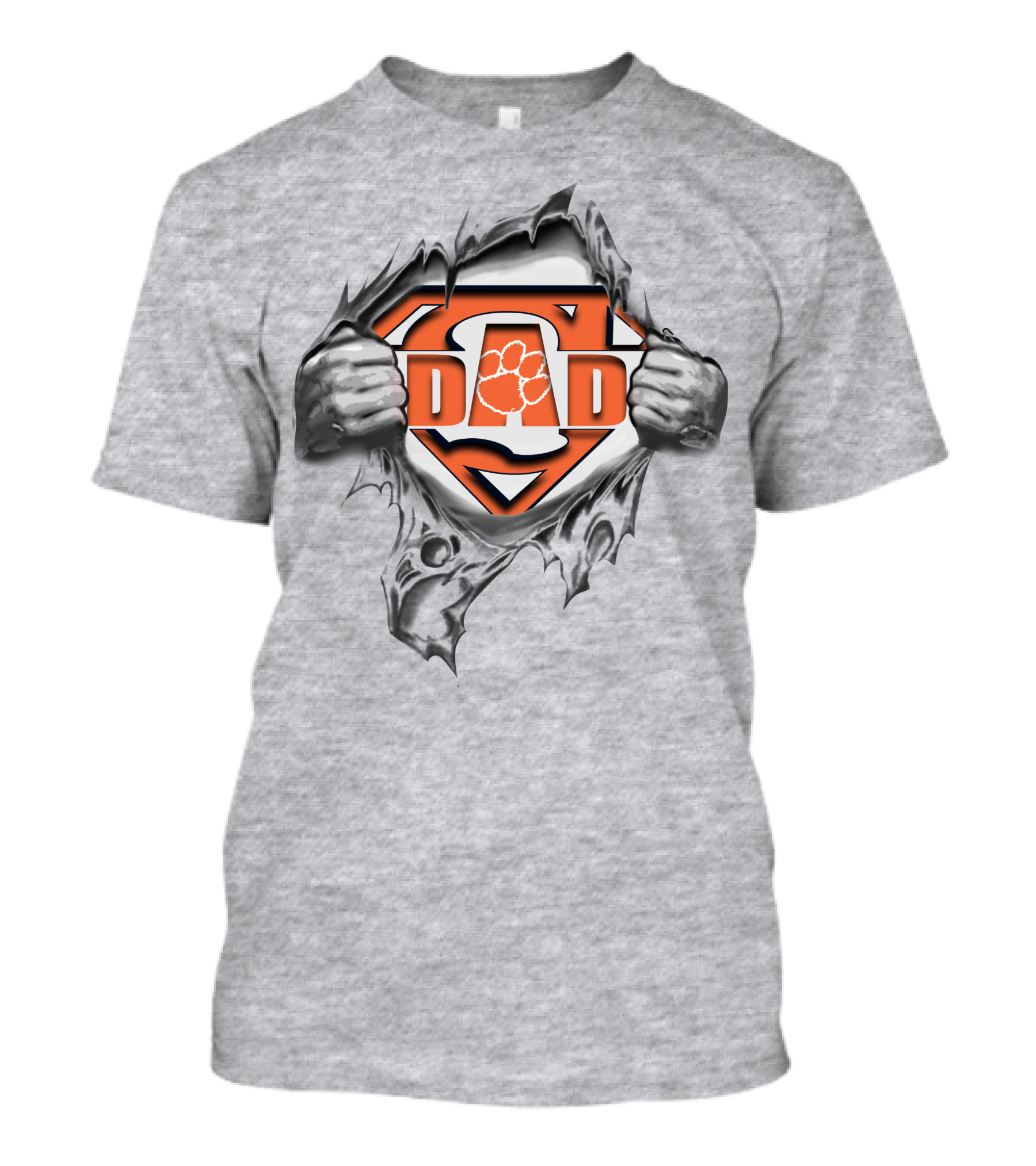 Clemson Tigers Super Dad Logo With Paw Symbol And Superhero Hands T-Shirt