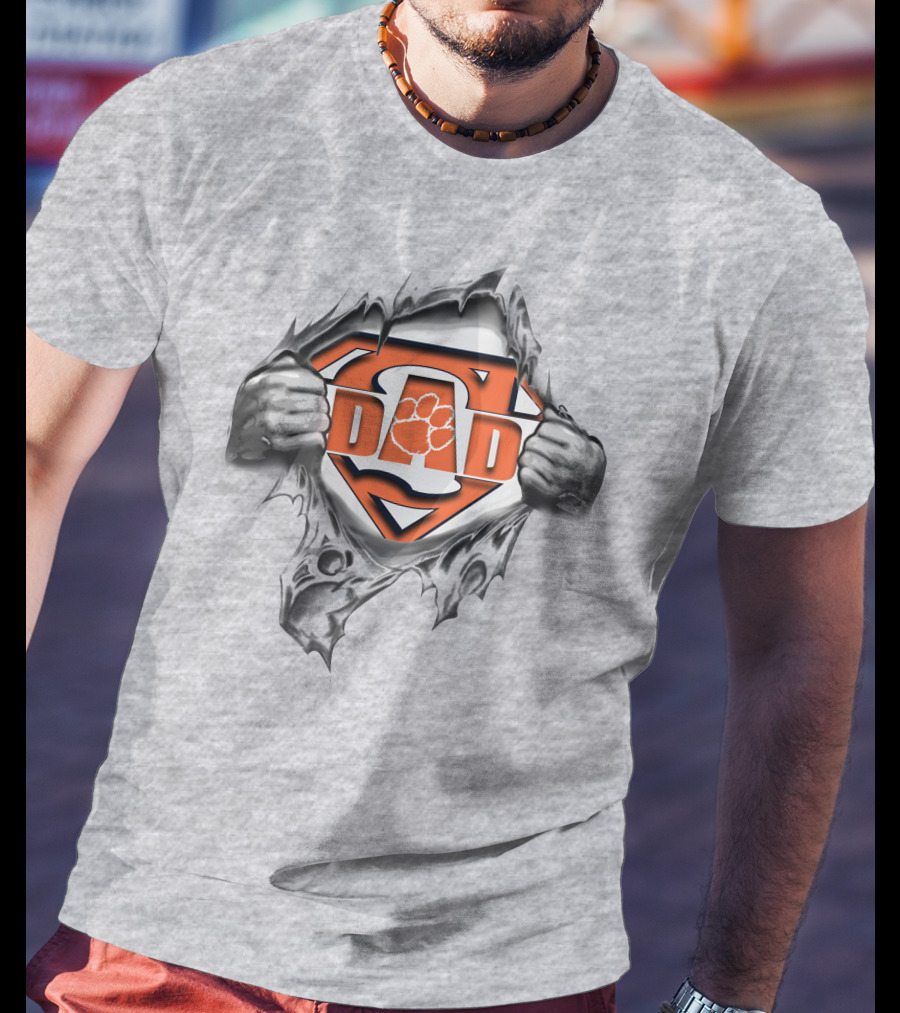 Clemson Tigers Super Dad Logo With Paw Symbol And Superhero Hands T-Shirt