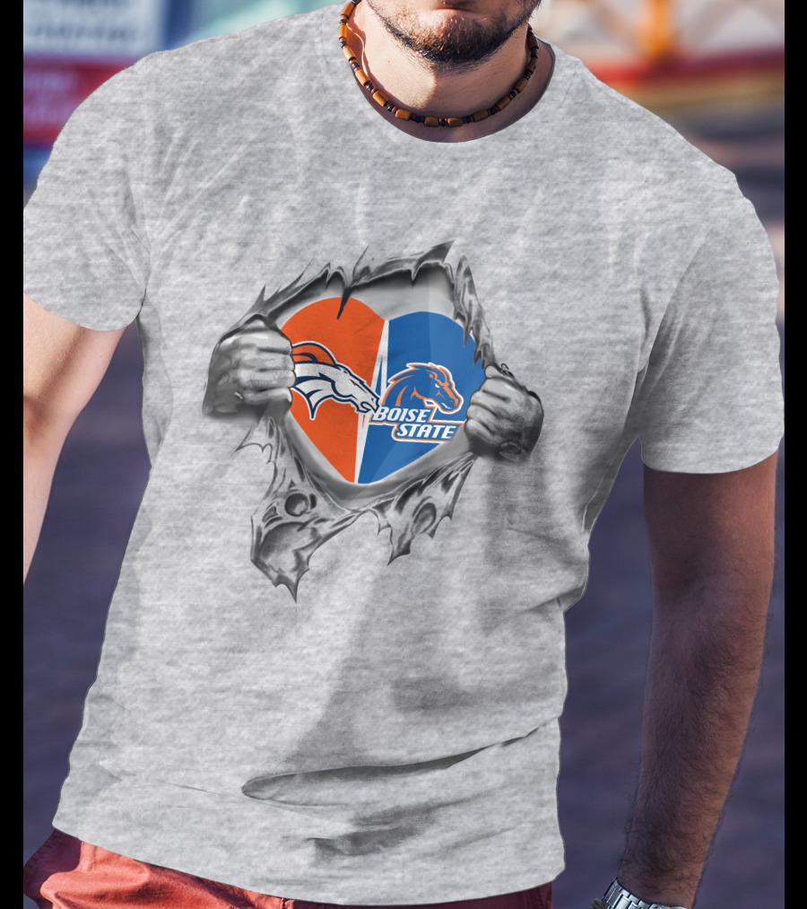 Denver Broncos Boise State Heart Design With Team T-Shirt