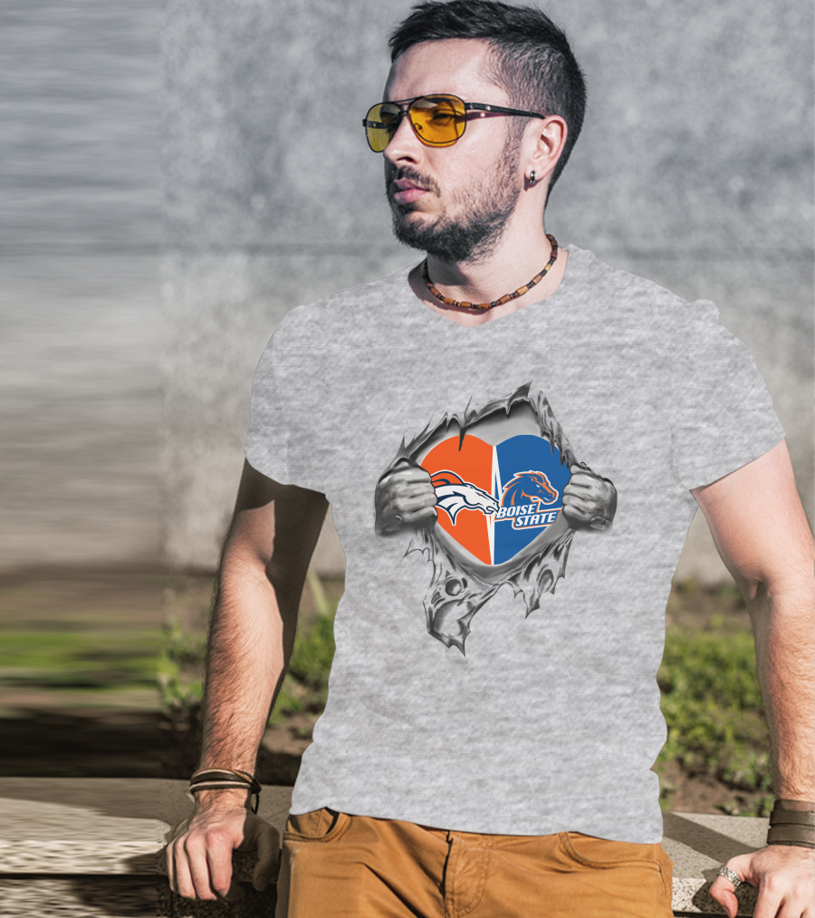 Denver Broncos Boise State Heart Design With Team T-Shirt