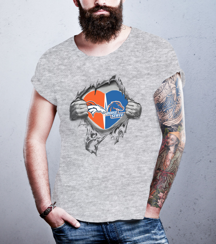 Denver Broncos Boise State Heart Design With Team T-Shirt