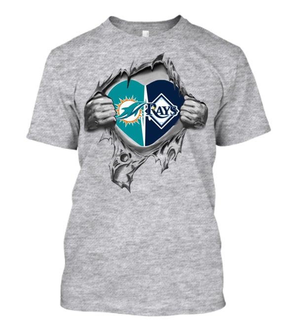 Dolphins And Tampa Bay Rays Logos Inside Heart T-Shirt