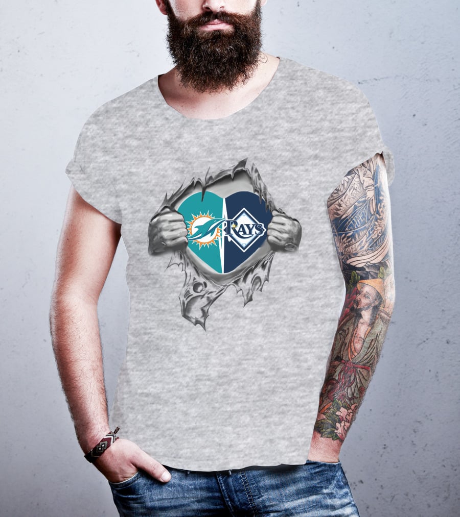 Dolphins And Tampa Bay Rays Logos Inside Heart T-Shirt