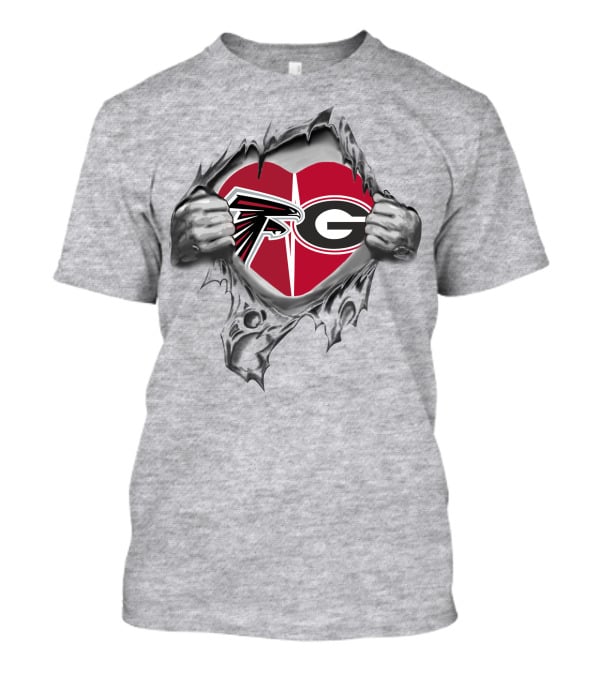 Falcons Bulldogs Heart Symbol With Football Logos T-Shirt