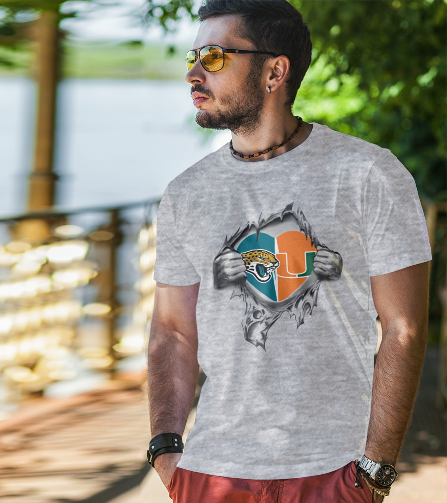 Jaguars Miami Hurricanes Heart Fan Pride T-Shirt