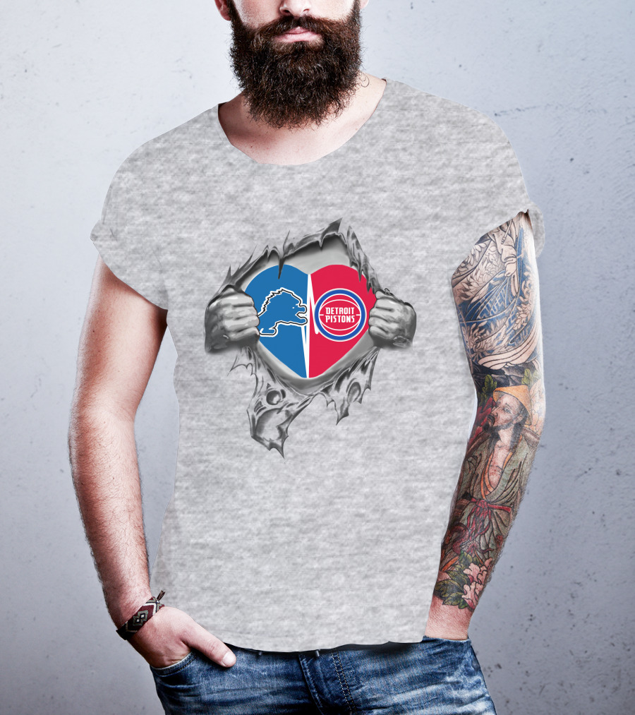 Detroit Pistons And Lions Heart T-Shirt