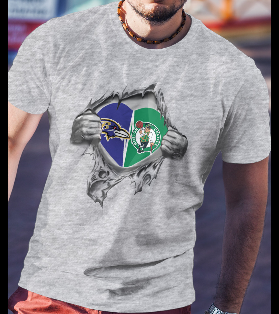Baltimore Ravens Boston Celtics Heart T-Shirt