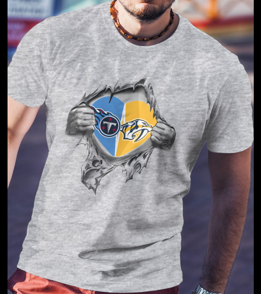 Tennessee Titans Nashville Predators Heart Logo Fan Mashup T-Shirt