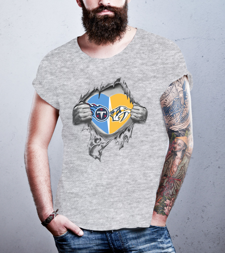 Tennessee Titans Nashville Predators Heart Logo Fan Mashup T-Shirt