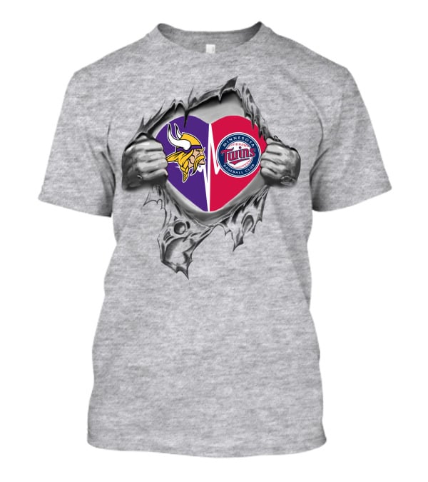 Minnesota Vikings Twins Heart Torn Revealing Logo Pride T-Shirt