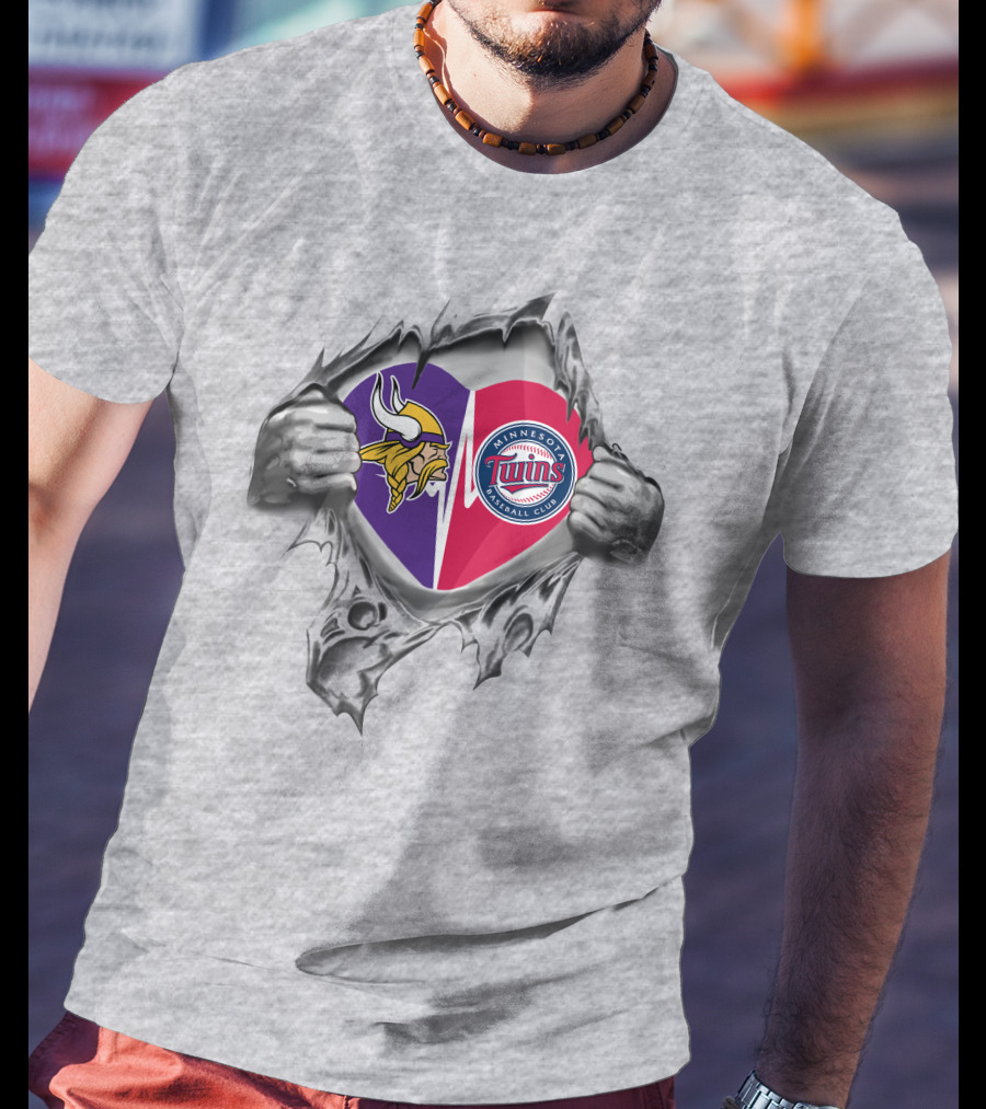 Minnesota Vikings Twins Heart Torn Revealing Logo Pride T-Shirt