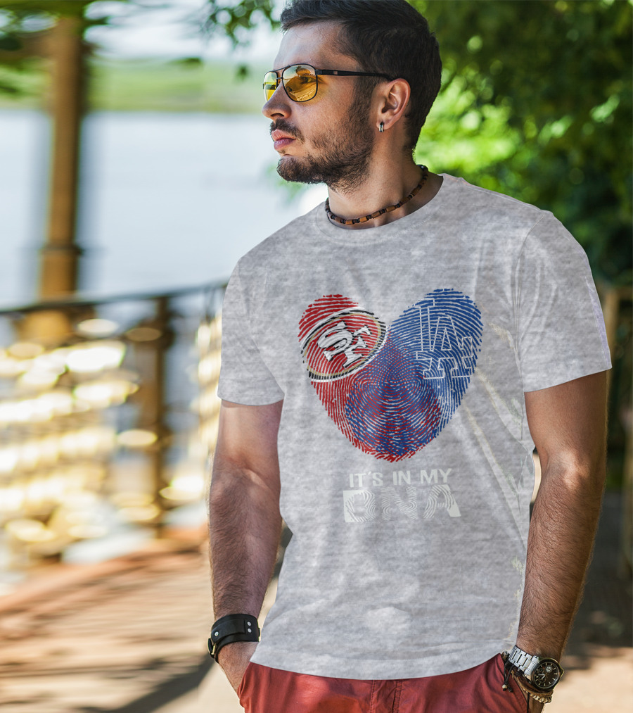 49ers Dodgers Heart Fingerprint It's In My Dna T-Shirt