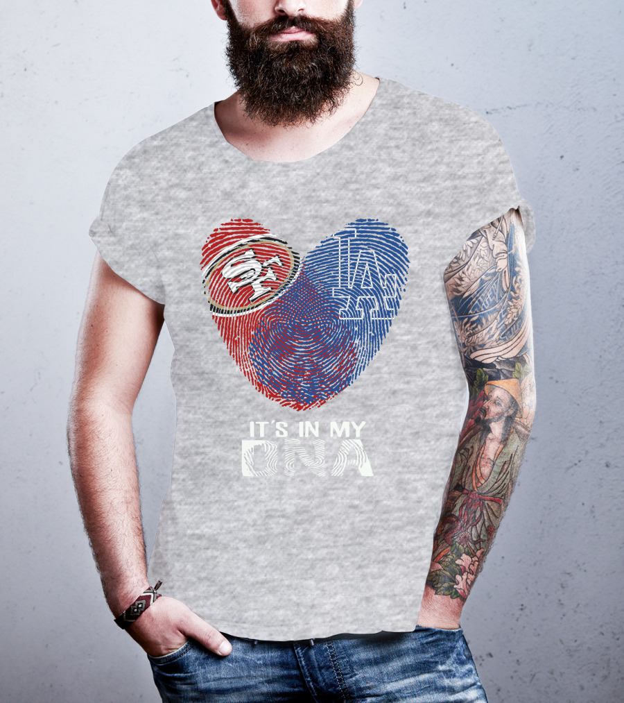 49ers Dodgers Heart Fingerprint It's In My Dna T-Shirt