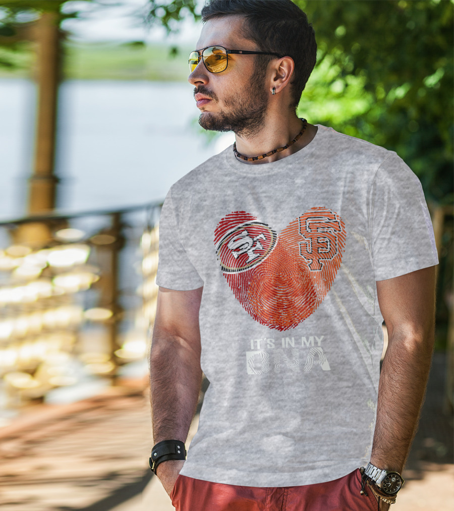 49ers Giants Heart Fingerprint It's In My Dna T-Shirt