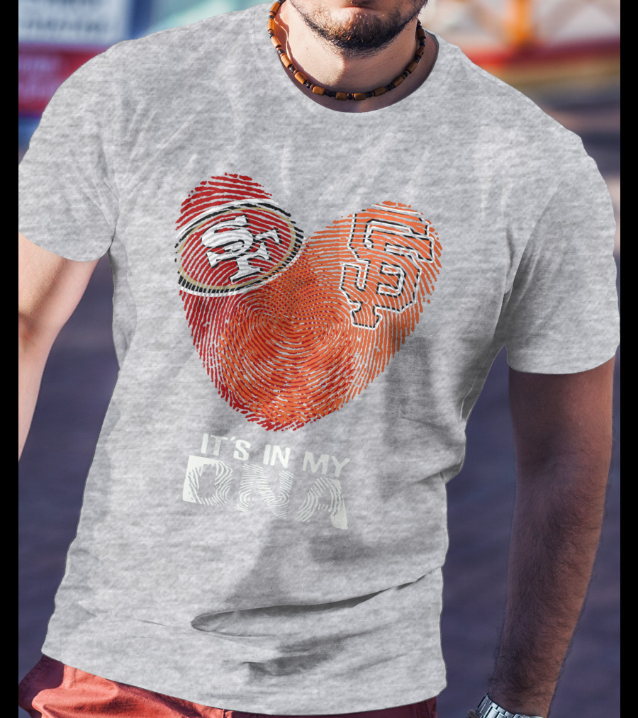 49ers Giants Heart Fingerprint It's In My Dna T-Shirt