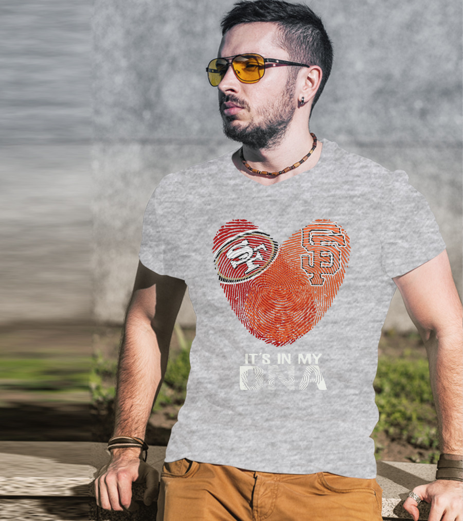 49ers Giants Heart Fingerprint It's In My Dna T-Shirt