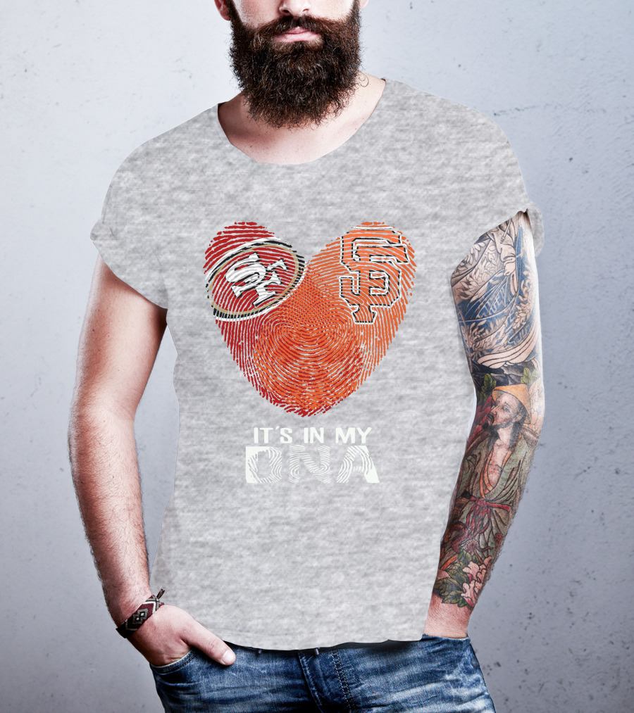 49ers Giants Heart Fingerprint It's In My Dna T-Shirt