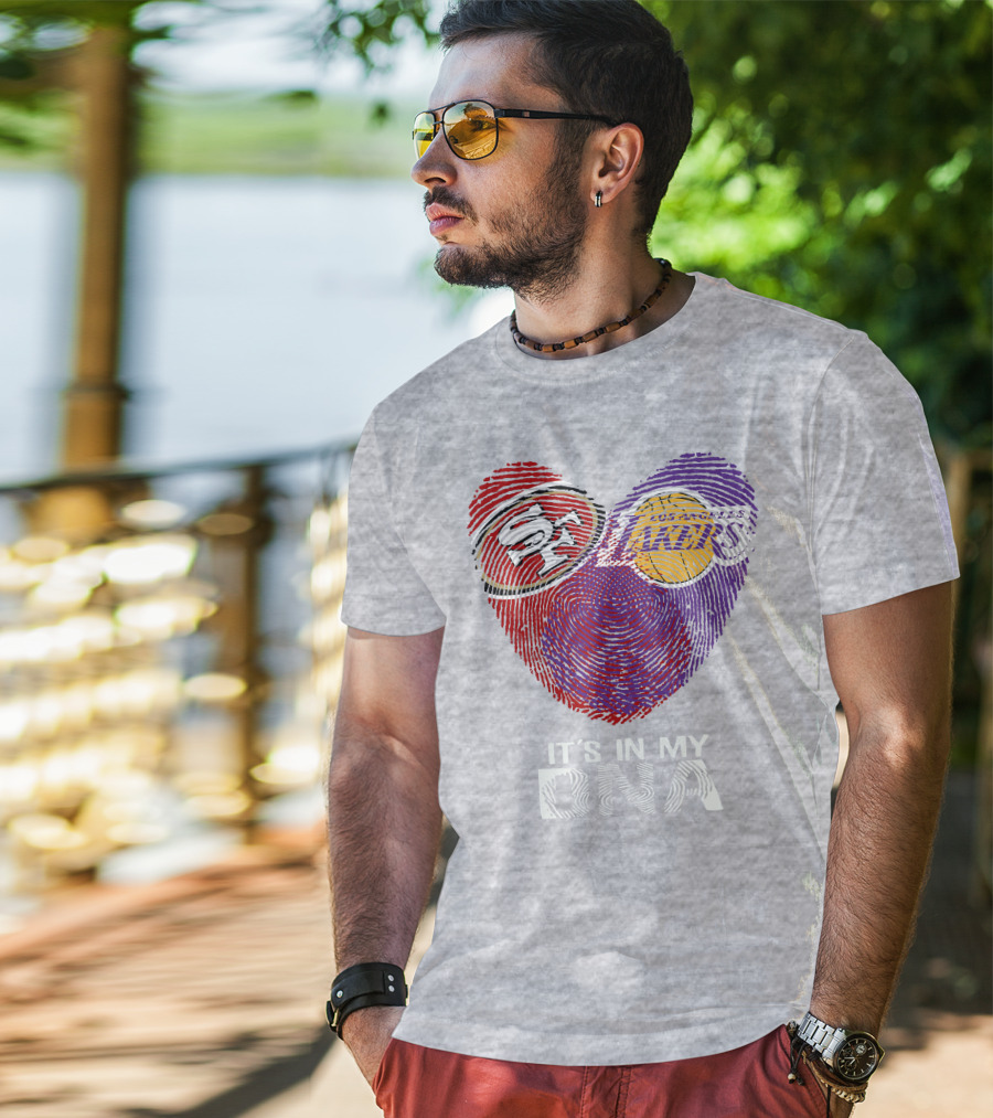 49ers Lakers It's In My Dna Fingerprint Heart T-Shirt