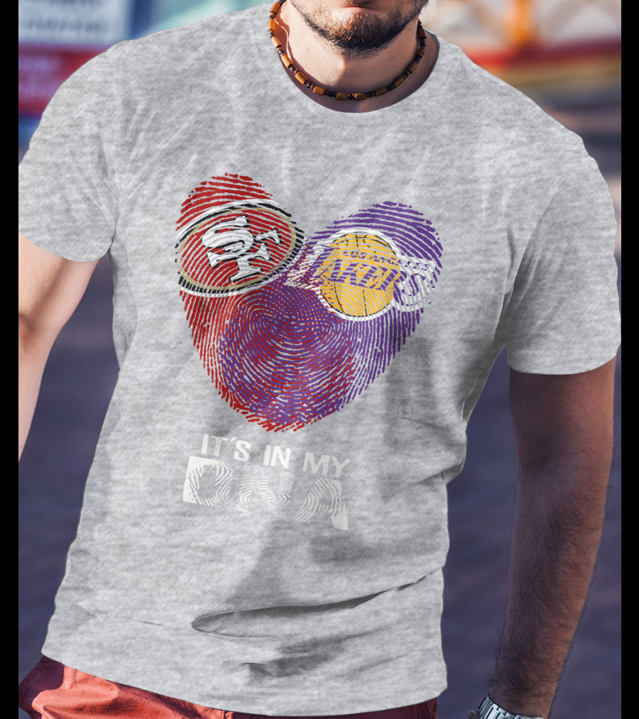 49ers Lakers It's In My Dna Fingerprint Heart T-Shirt