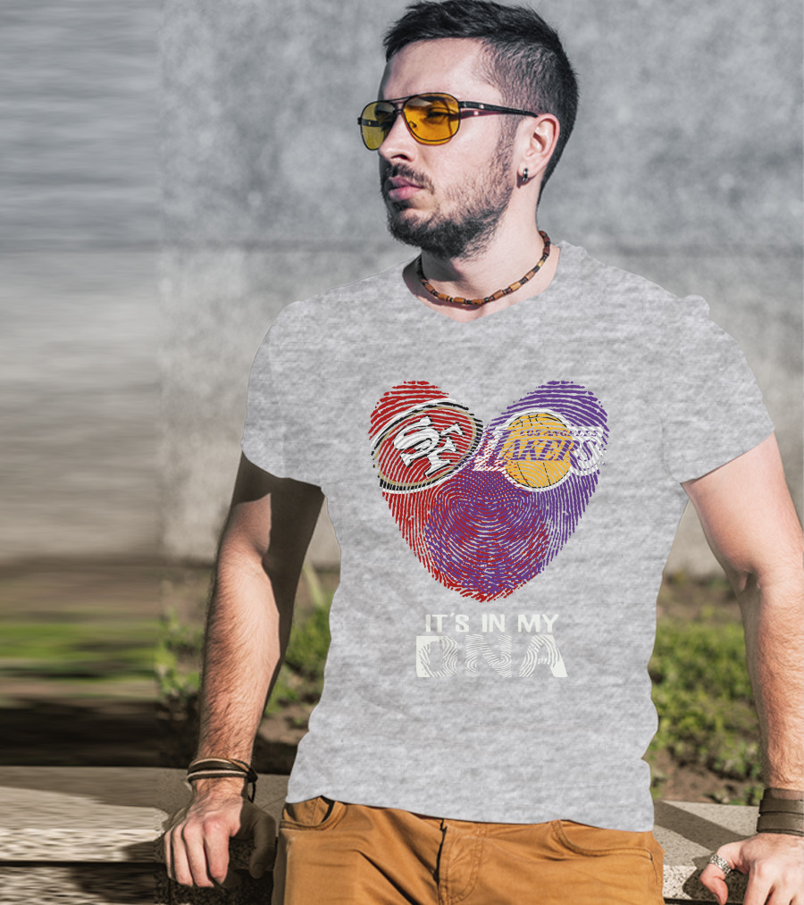 49ers Lakers It's In My Dna Fingerprint Heart T-Shirt