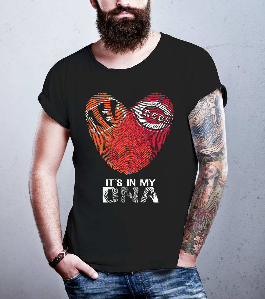 Bengals Reds Heart Fingerprint It's In My DNA T-Shirt