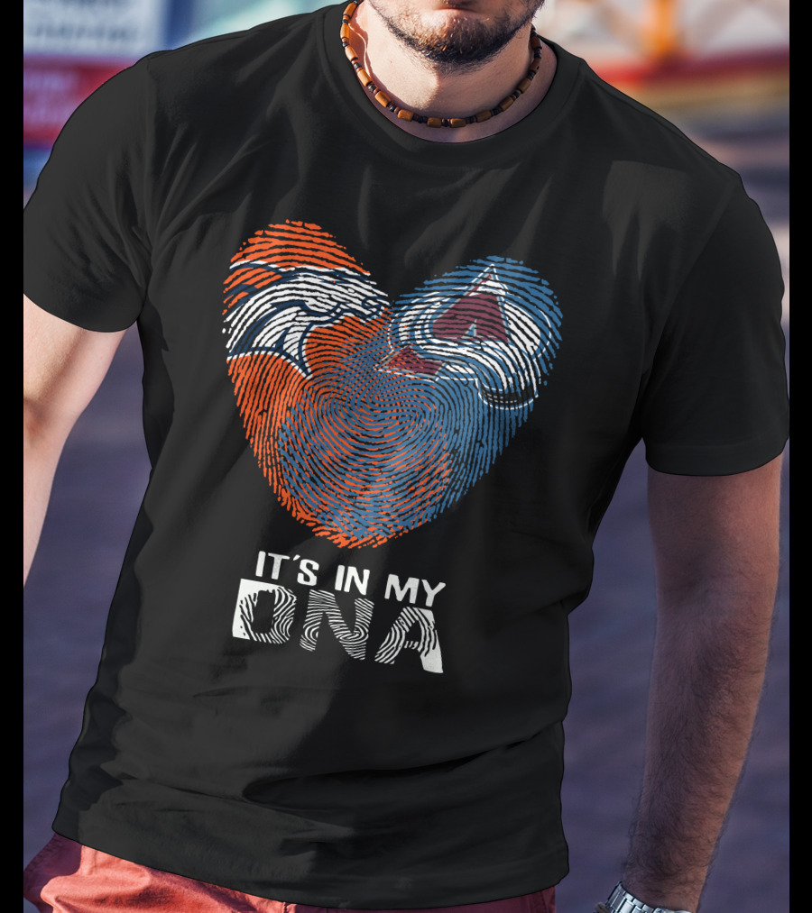 Broncos Avalanche Heart It's In My Dna Fingerprint T-Shirt