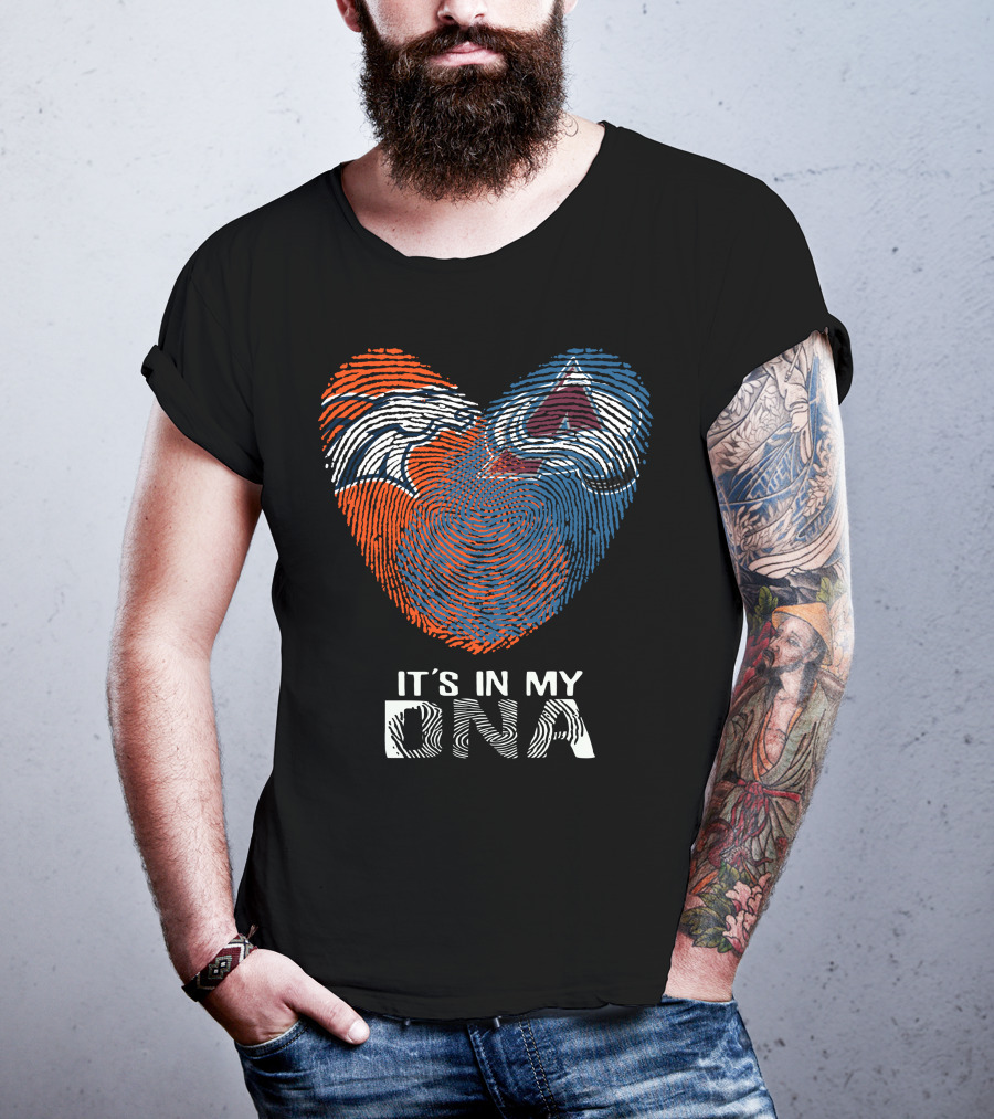 Broncos Avalanche Heart It's In My Dna Fingerprint T-Shirt
