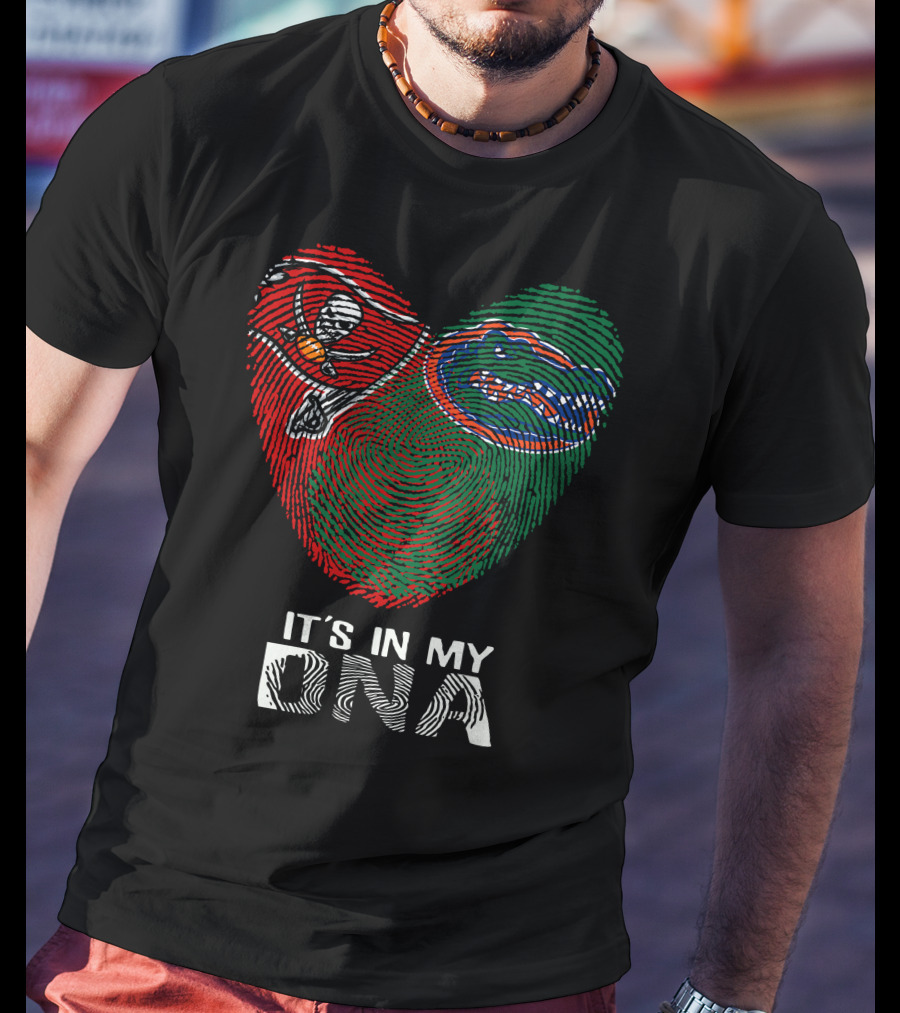 Buccaneers Gators Fingerprint Heart It's In My DNA T-Shirt