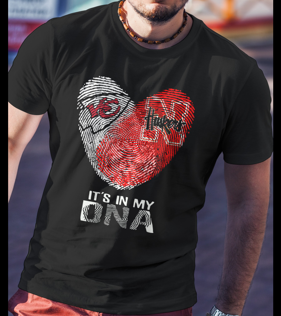 Chiefs Huskers It's In My Dna Fingerprint Heart T-Shirt