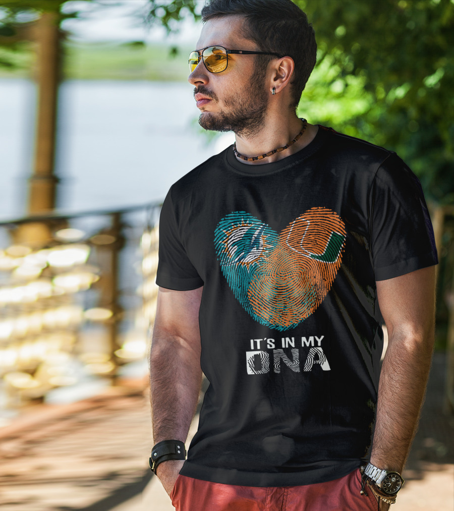 Dolphins Hurricanes It's In My DNA Fingerprint Heart Brandsymbol T-Shirt